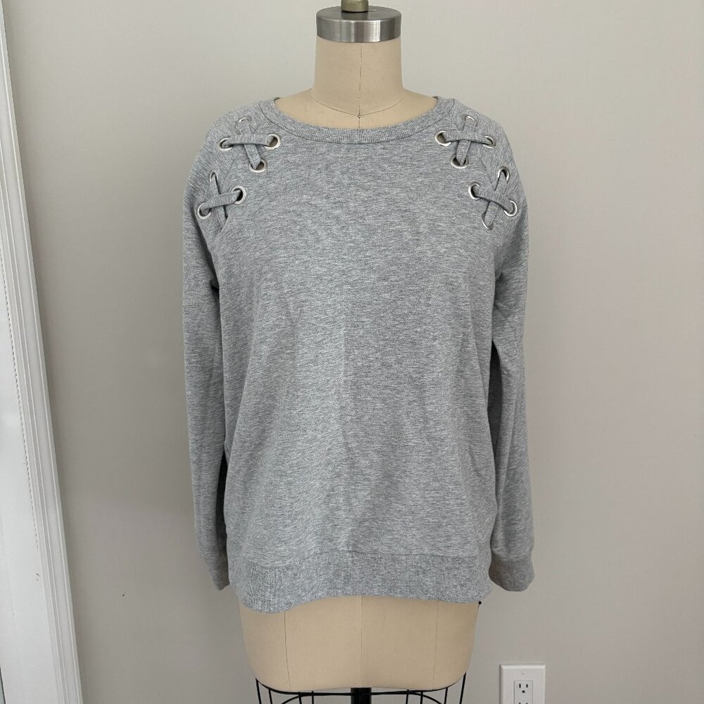 MICHAEL Michael Kors Grey Lace Up Shoulder Grommet Sweatshirt Athletic Luxe M